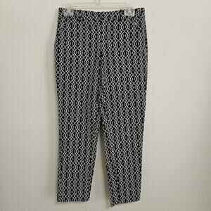 Merona Black White Print Stretch Ankle Pants Pockets Size 4